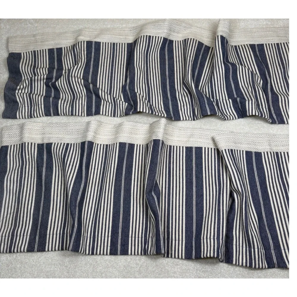 Pottery Barn Kids Valance Navy Blue Stripe Set of 2‎ Nautical 62x50 inch each